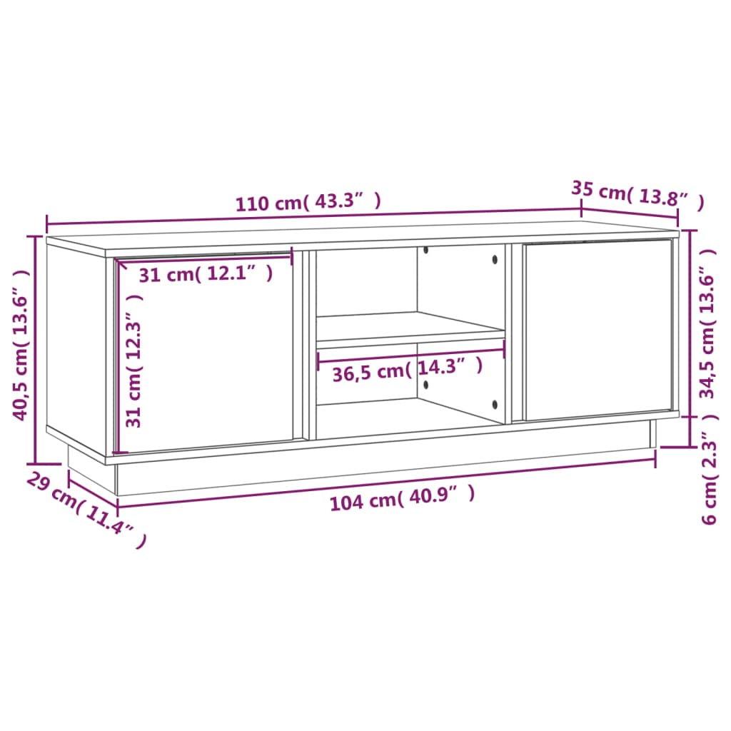 TV-möbel grå massiv trä furu TV-bänk 110x35x40,5 cm