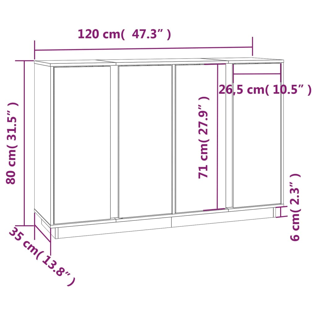 Skänk svart 120x35x80 massiv trä furu