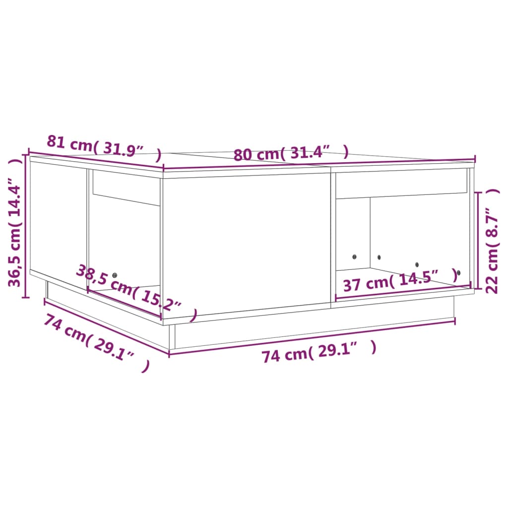 Soffbord svart 80x81x36,5 cm furu