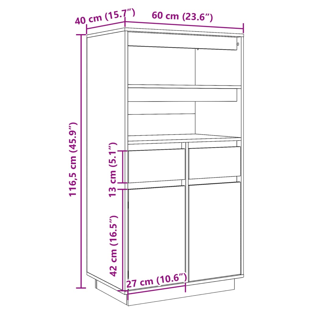 Vitrinskåp vit 60x40x116,5 cm massiv furu