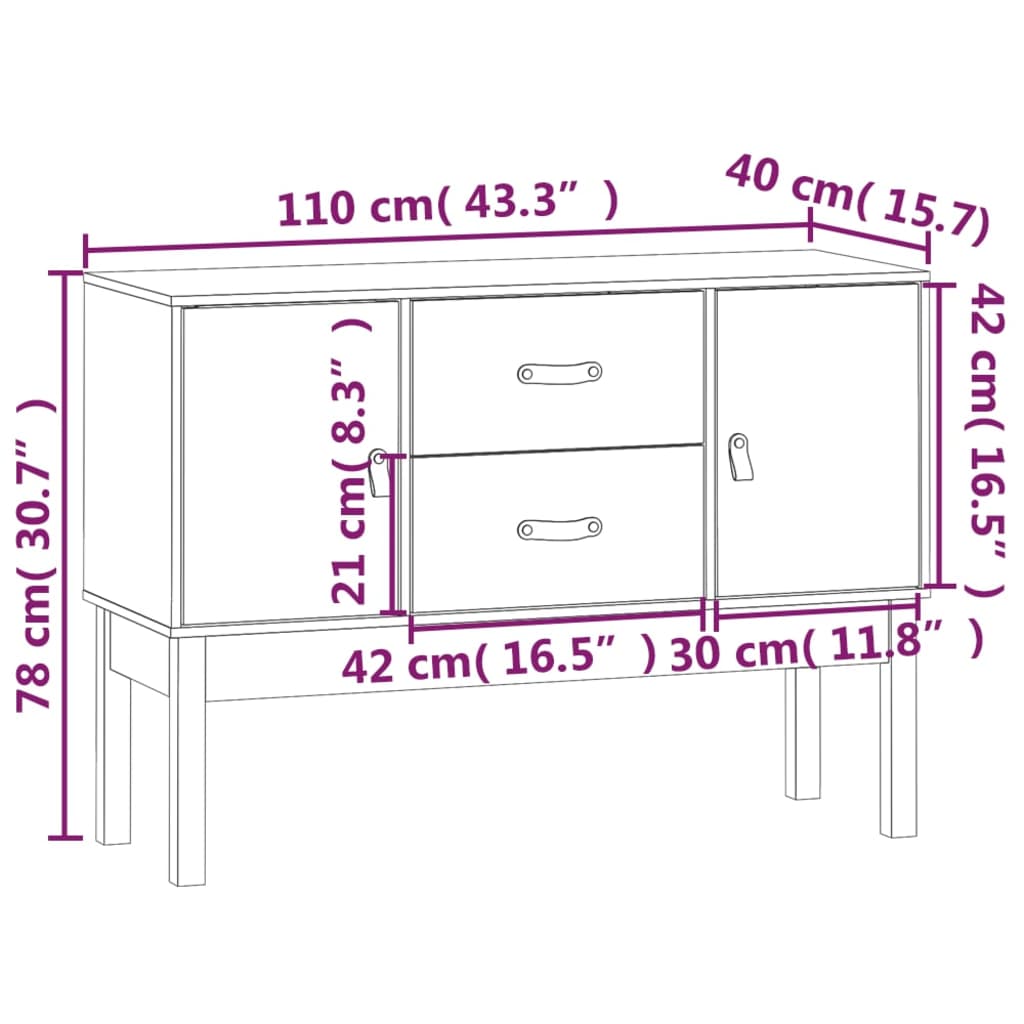 Skänk massiv trä furu 110x40x78 cm