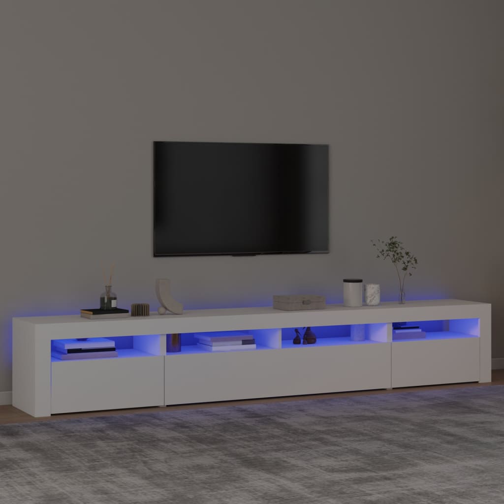 TV-möbel vit TV-bänk med LED-belysning 240x35x40 cm