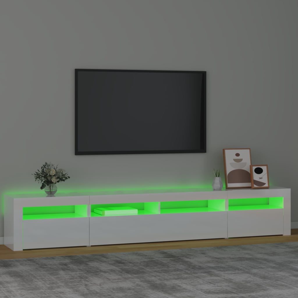 TV-möbel vit högglans TV-bänk med LED-belysning 240x35x40 cm