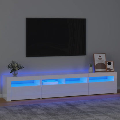 TV-möbel vit högglans TV-bänk med LED-belysning 210x35x40 cm