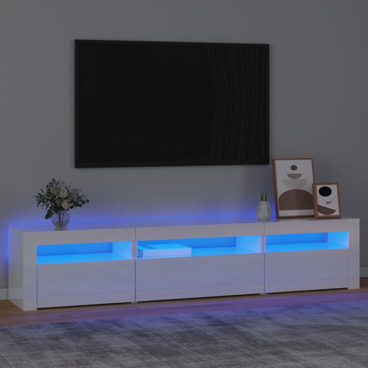 TV-möbel vit högglans TV-bänk med LED-belysning 195x35x40 cm