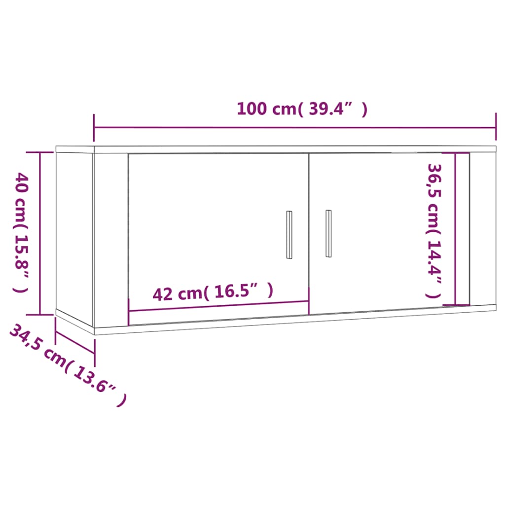 TV-möbel betonggrå 100x34,5x40 cm Väggmonterat TV-bänk