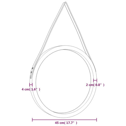 Seinäpeili hihnalla hopea Ø 45 cm