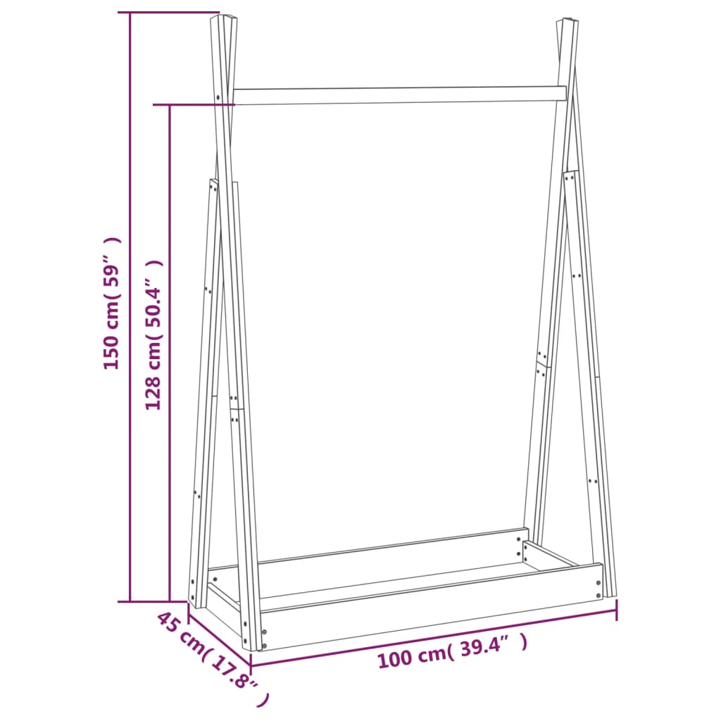 vaateripustin Vaateteline 100x45x150 cm massiivi mänty