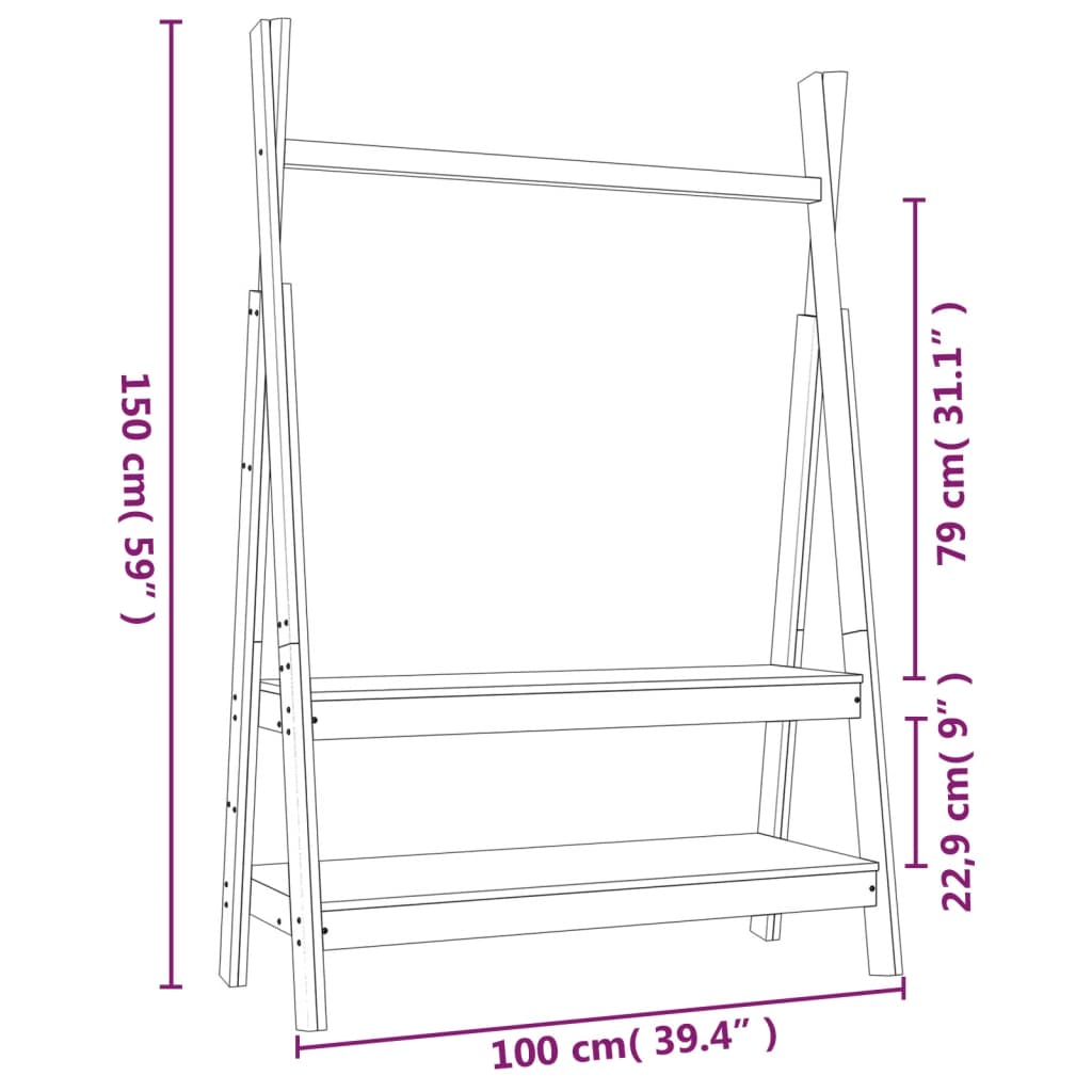 Vaateripustin Vaateteline 100x45,5x150 cm massiivimäntyä