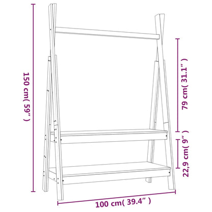 Vaateripustin Vaateteline valkoinen 100x45,5x150 cm massiivimänty