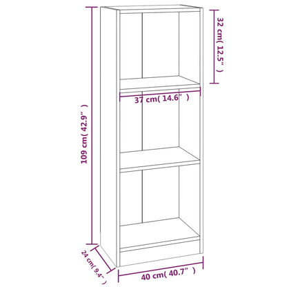 Kirjahylly ruskea tammi 3 hyllyä 40x24x109 cm