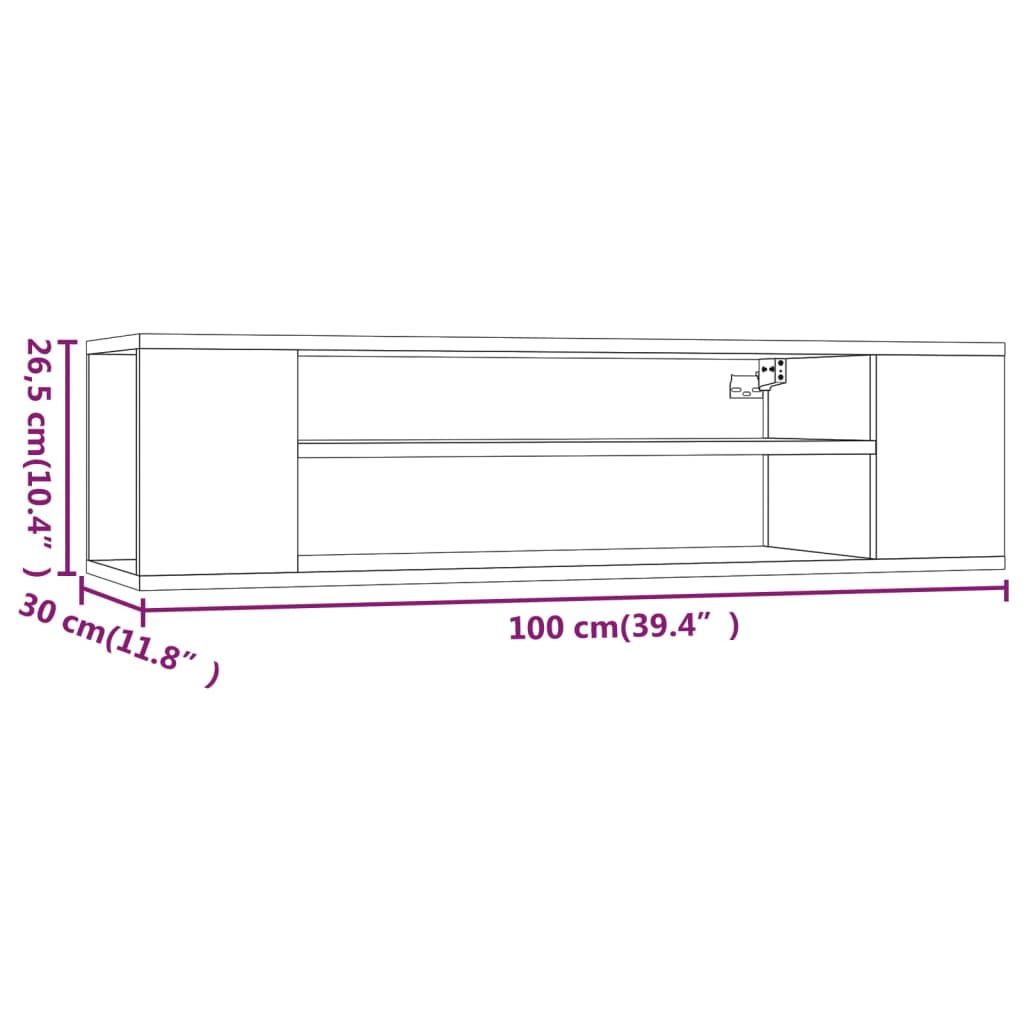 TV-möbel rökfärgad ek 100x30x26,5cm Väggmonterad TV-bänk