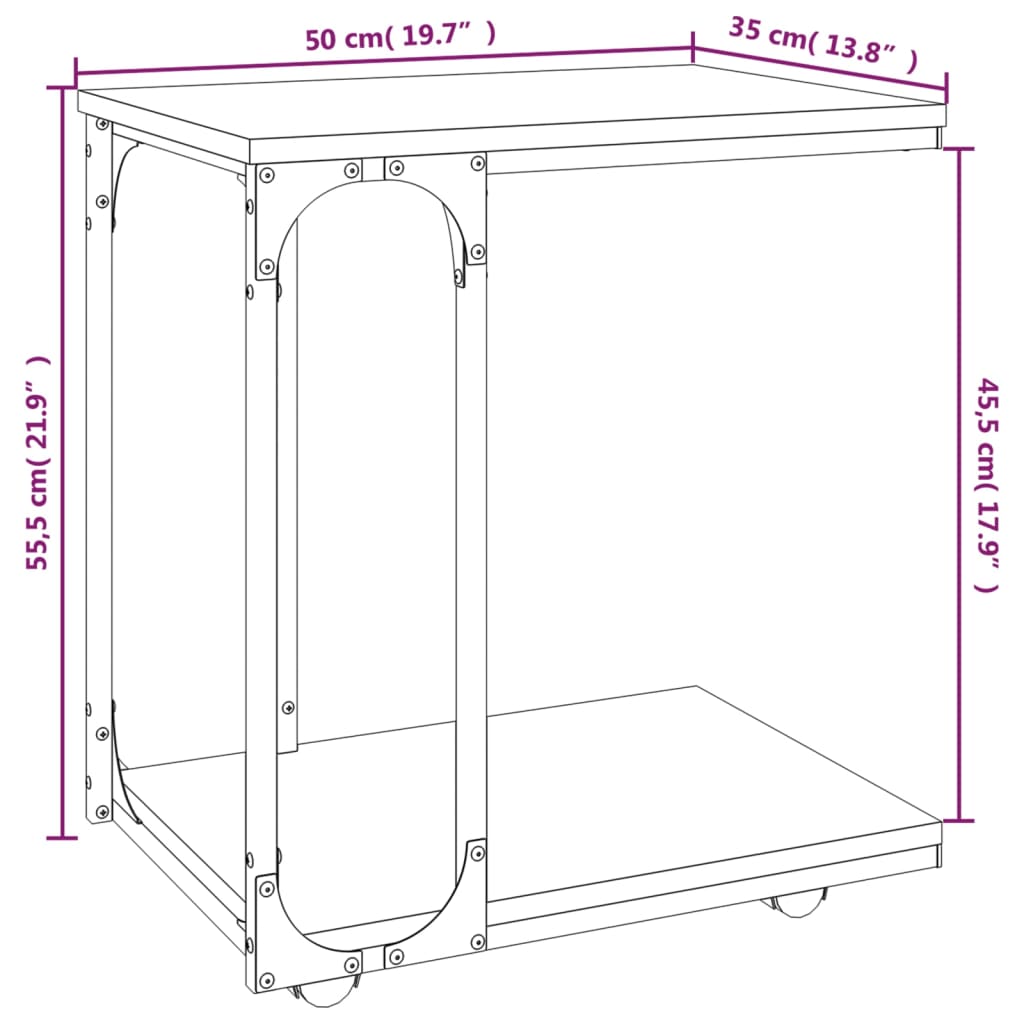 Sidobord brun ek med hjul 50x35x55,5 cm