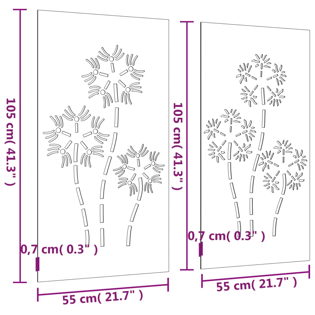 Seinäkoriste 2 osaa 105x55cm ruostumattomasta teräksestä valmistettu kukkakuvio