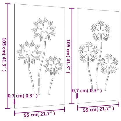 Seinäkoriste 2 osaa 105x55cm ruostumattomasta teräksestä valmistettu kukkakuvio