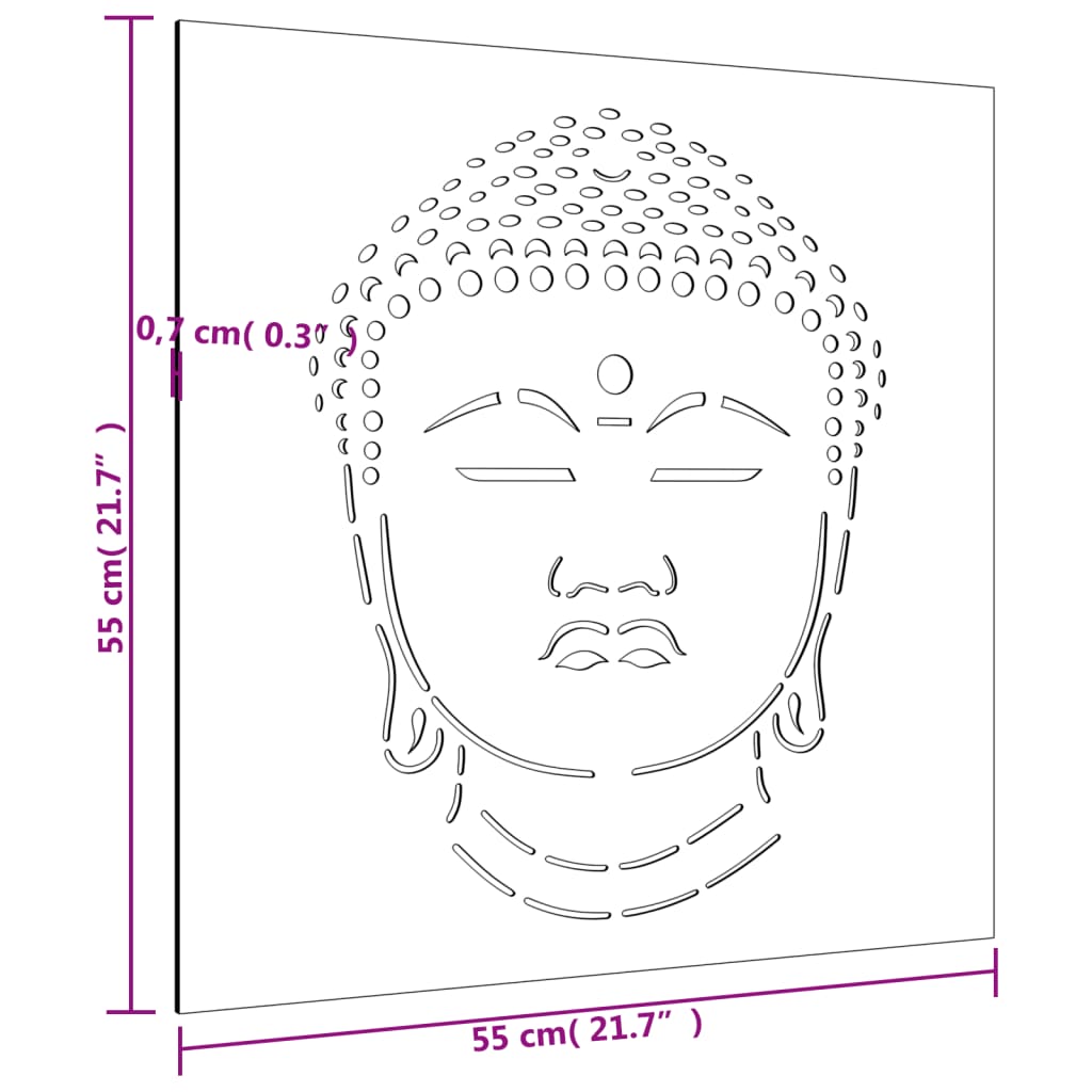 Seinäkoriste 55x55 cm ruostumattomasta teräksestä valmistettu Buddha-design