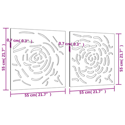 Väggdekoration 55x55 cm rosttrögt stål rosdesign 2 delar