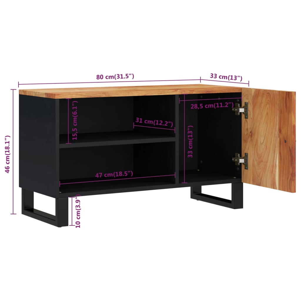 TV-möbel massiv trä TV-skåp 80x33x46 cm