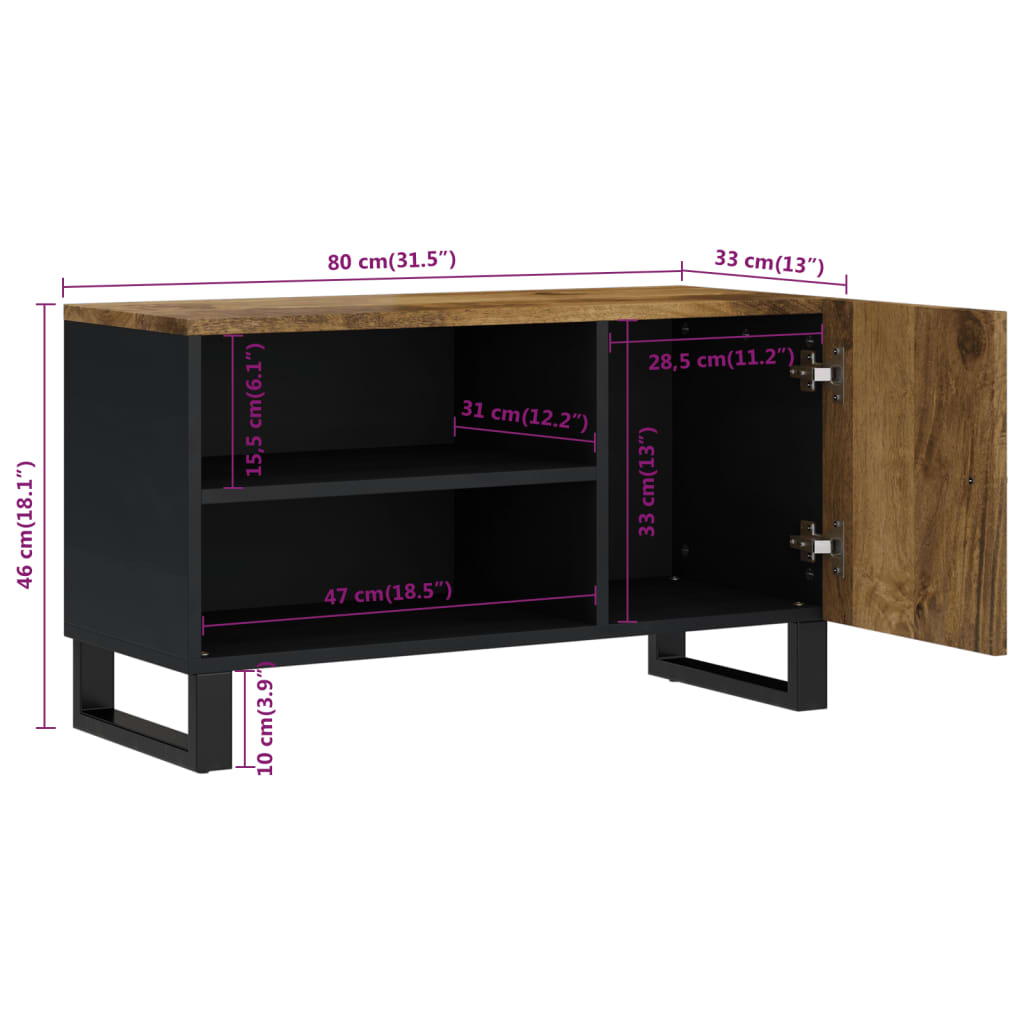 TV-möbel massiv trä mangoträ TV-skåp 80x33x46 cm och