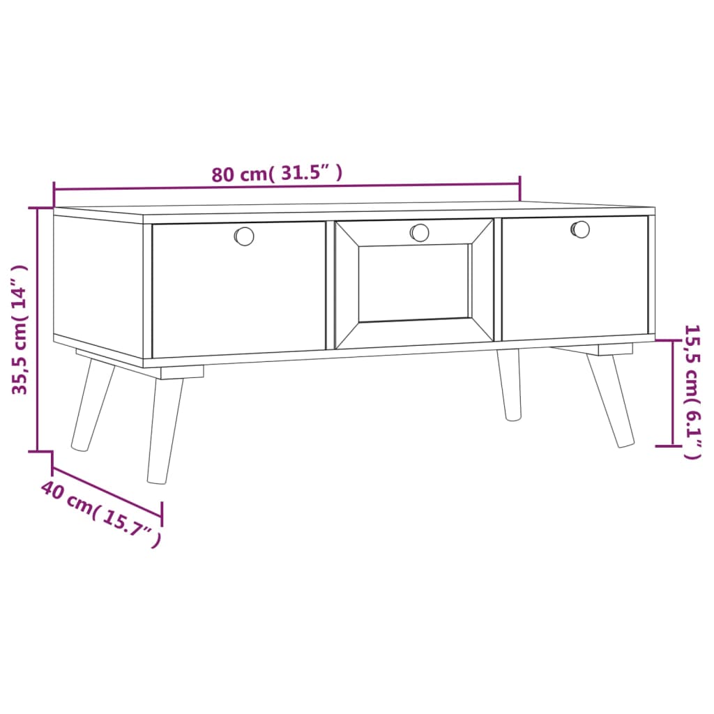 Soffbord svart med lådor 80x40x35,5 cm