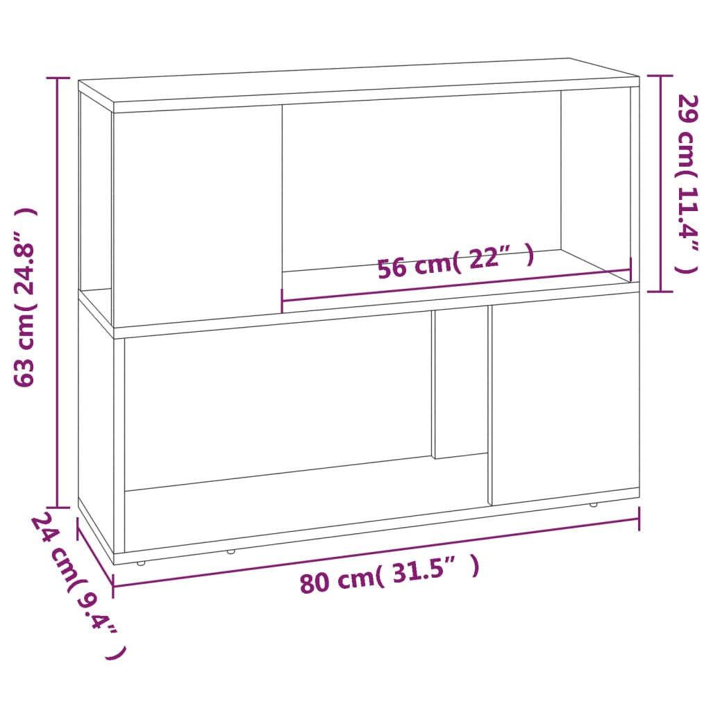 Bokhylla/rumsavdelare rökfärgad ek 80x24x63 cm