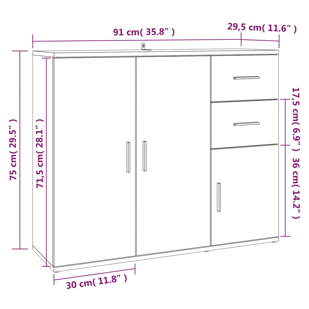 Skänk svart 91x29,5x75 cm