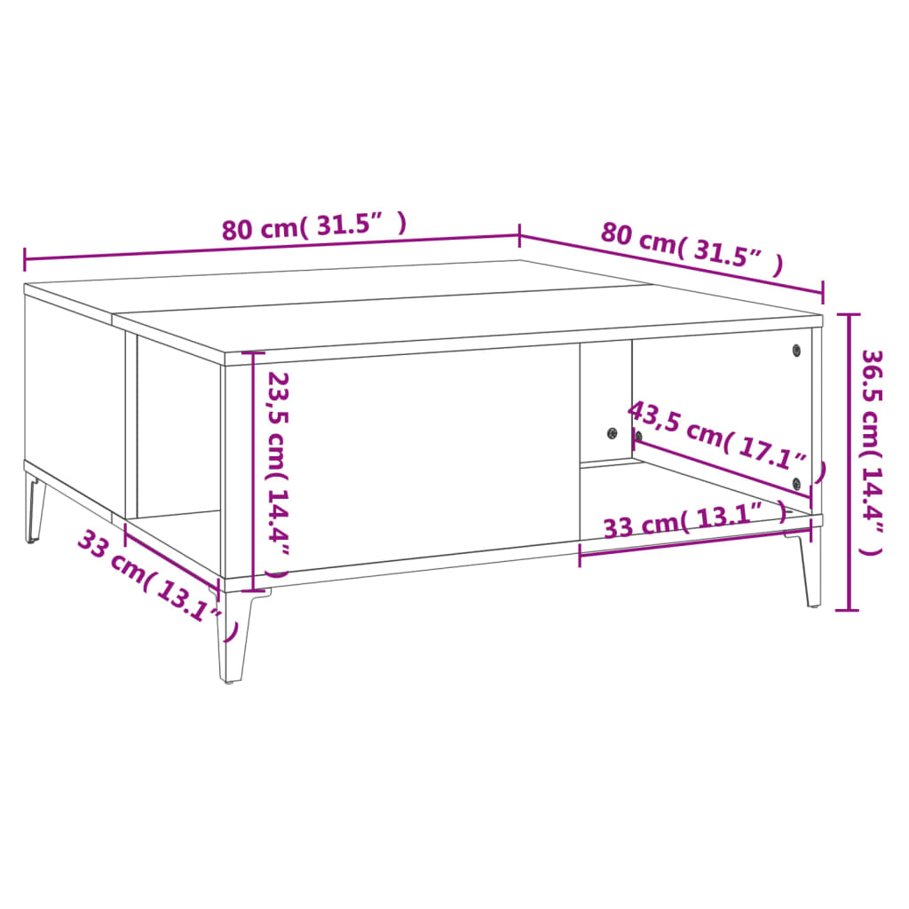 Soffbord vit högglans 80x80x36,5 cm