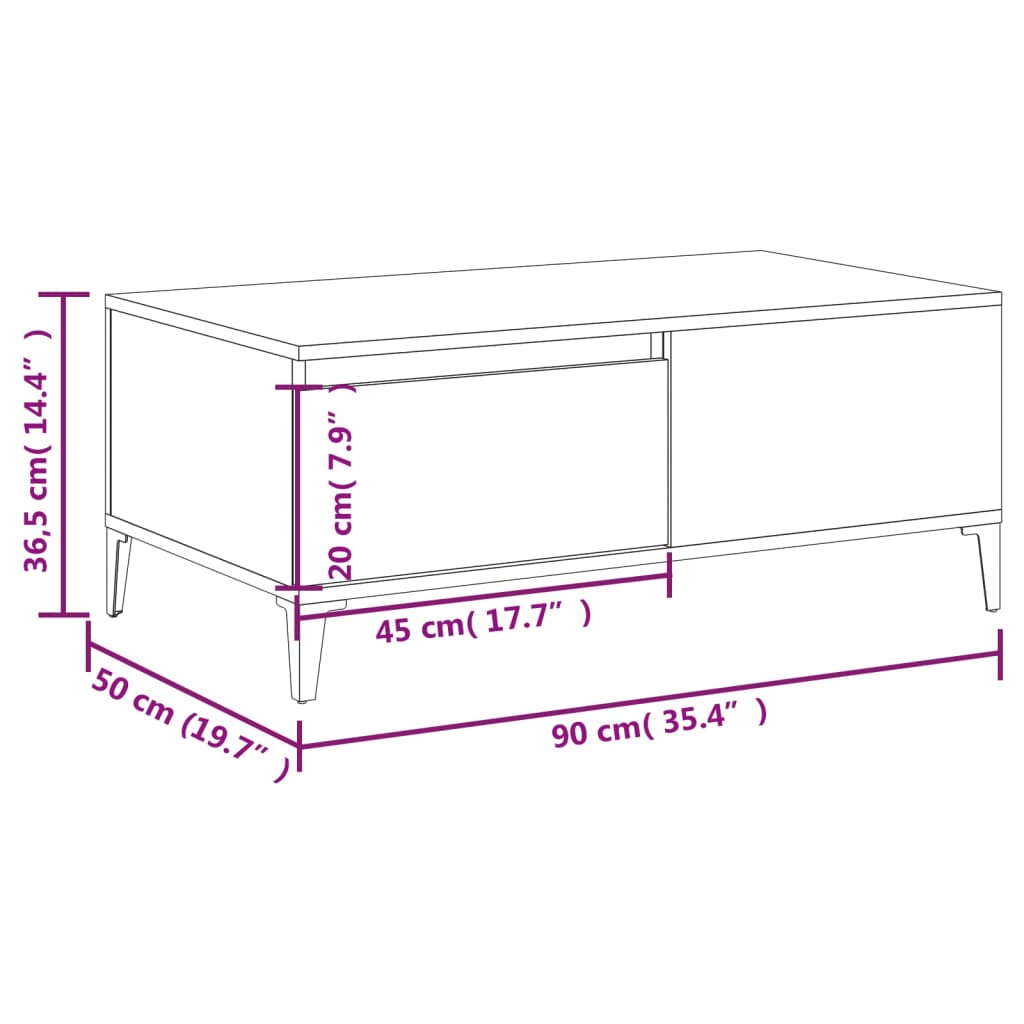 Sohvapöytä betonin harmaa 90x50x36,5 cm