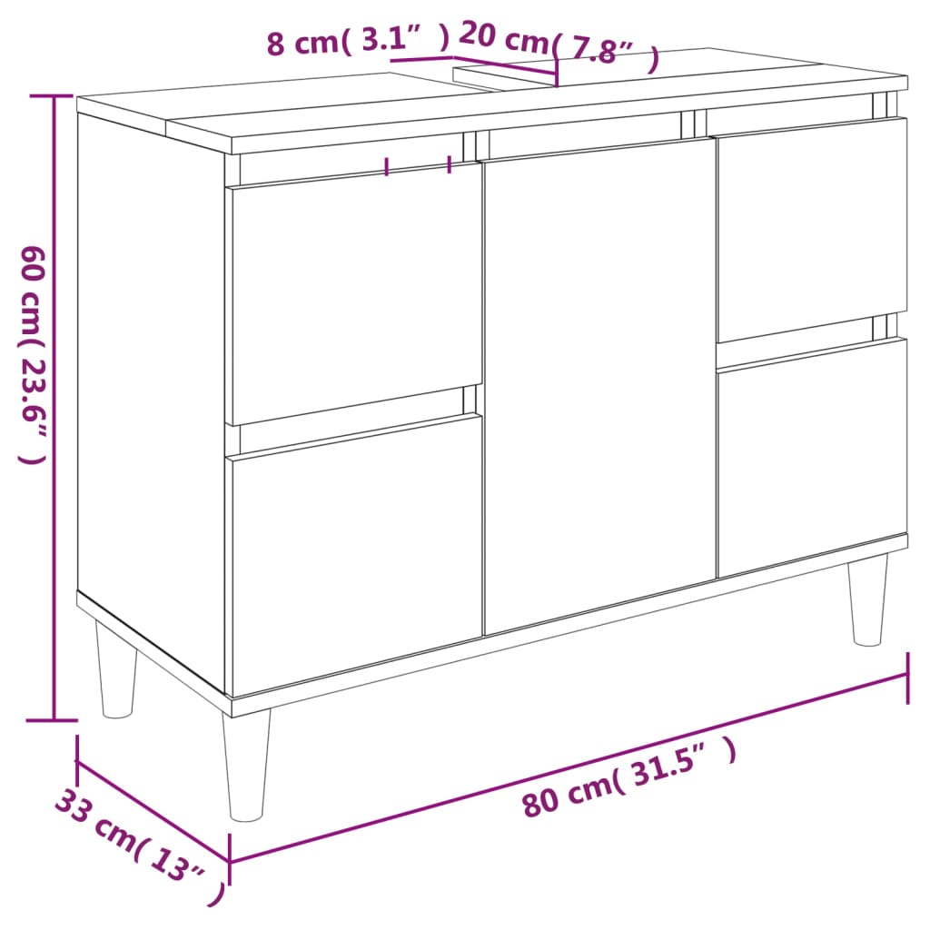 Badrumsunderskåp vit 80x33x60 cm