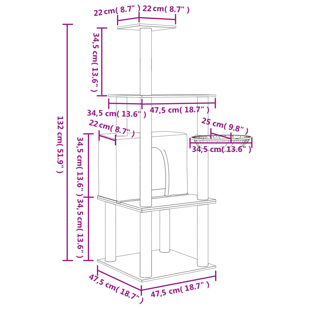 Kattmöbel ljusgrå Klösträd med sisalpelare 132 cm