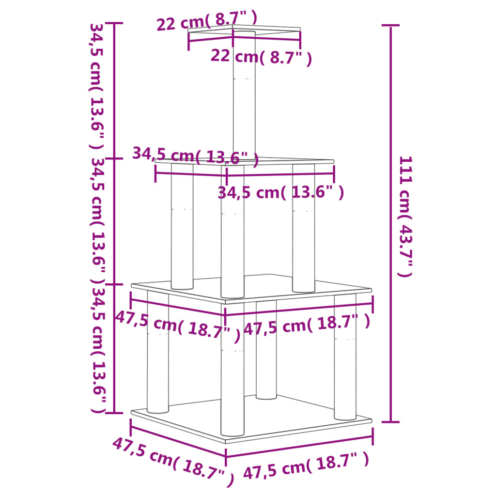 Kattmöbel ljusgrå Klösträd med sisalpelare 111 cm