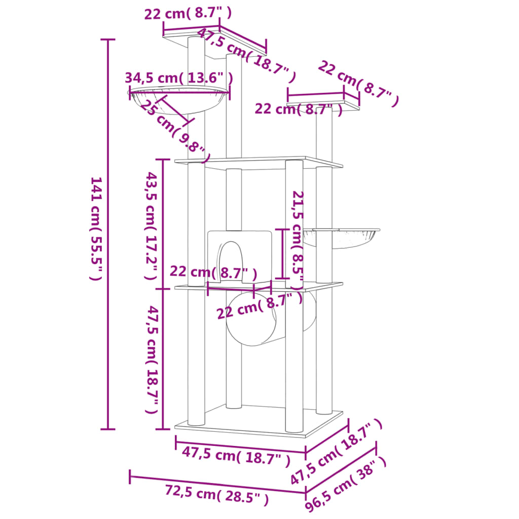 Kattmöbel gräddvit Katträd med klöspelare sisal 141 cm