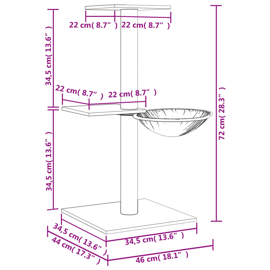 Kattmöbel ljusgrå Klösträd med sisalpelare 72 cm