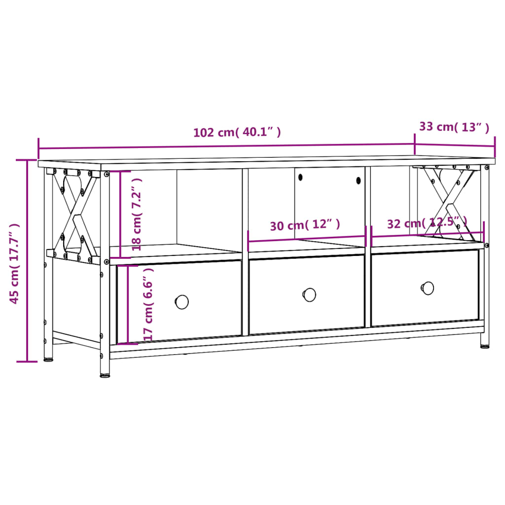 TV-möbel svart TV-bänk 102x33x45 cm järn