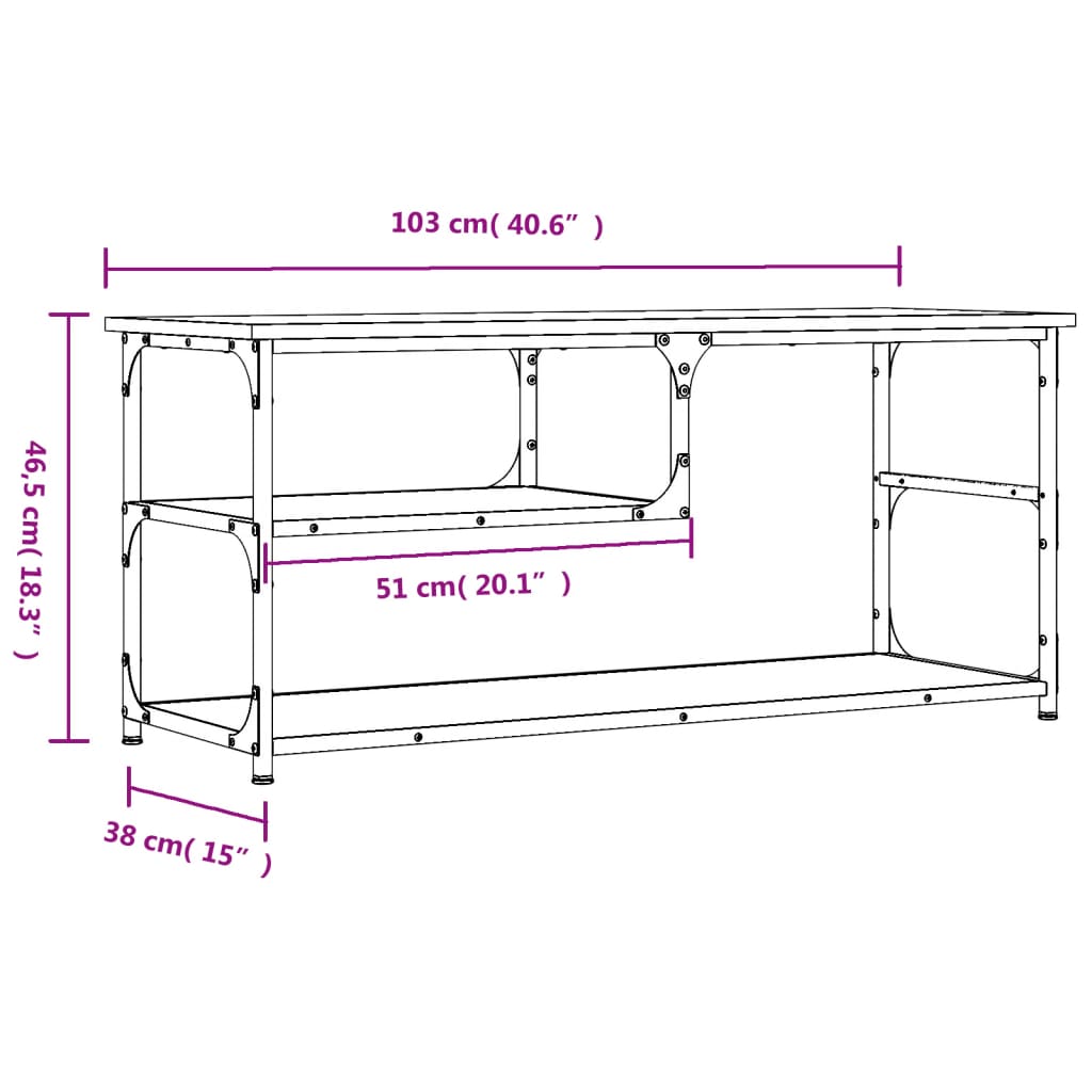 TV-möbel rökfärgad ek TV-bänk 103x38x46,5 cm och stål