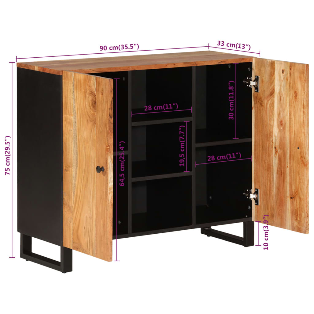 Skänk Trä med 2 dörrar 90x33x75 cm massivt akaciaträ