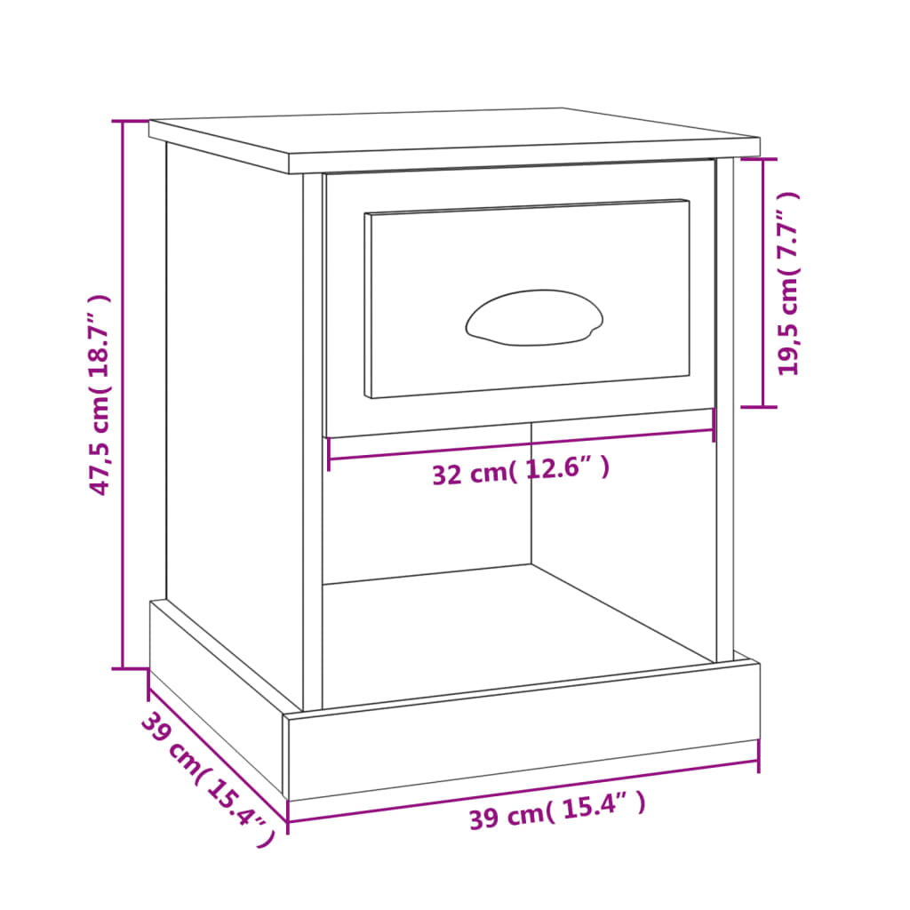 Sängbord Nattduksbord vit 39x39x47,5 cm