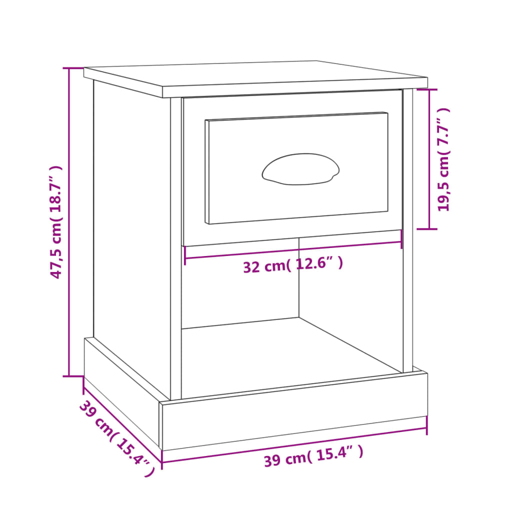 Sängbord Nattduksbord sonoma ek 39x39x47,5 cm