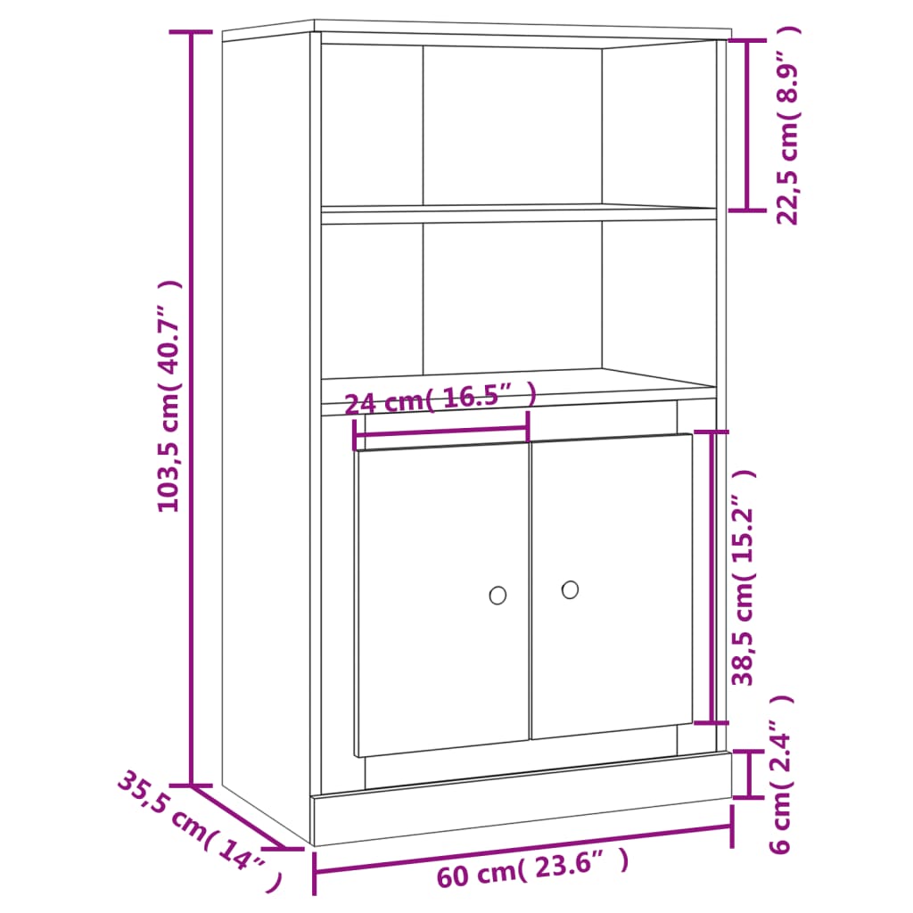 Högskåp vit högglans 60x35,5x103,5 cm konstruerat trä