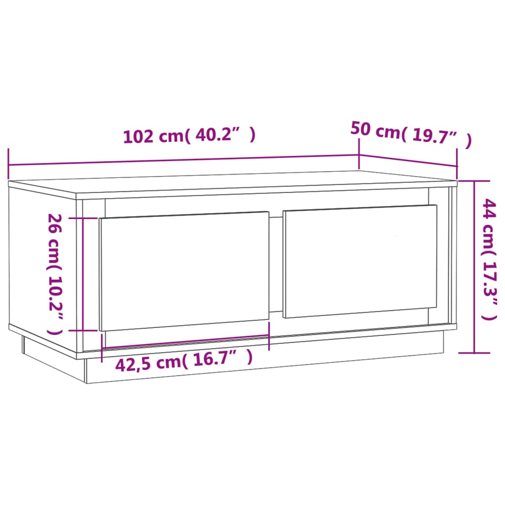 Soffbord vit högglans 102x50x44 cm