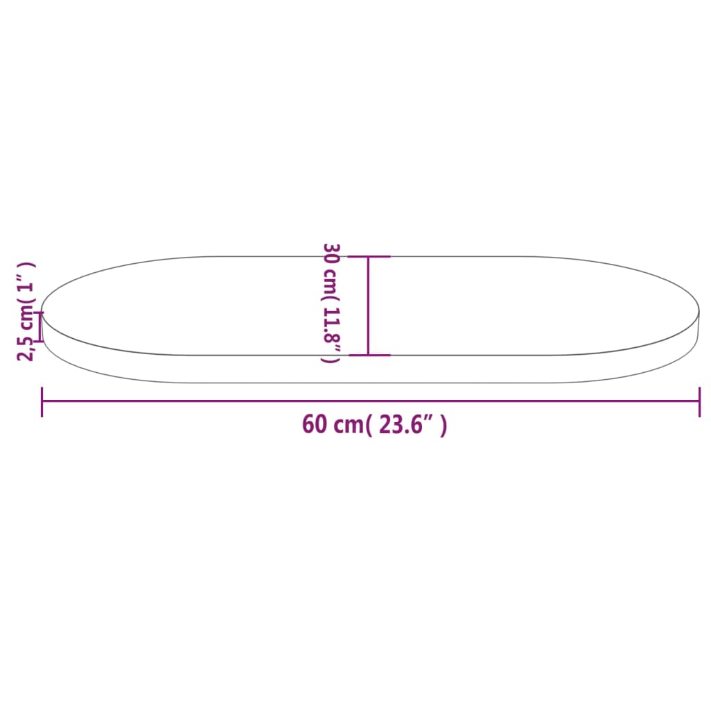 Bordsskiva massiv furu 60x30x2,5 cm oval