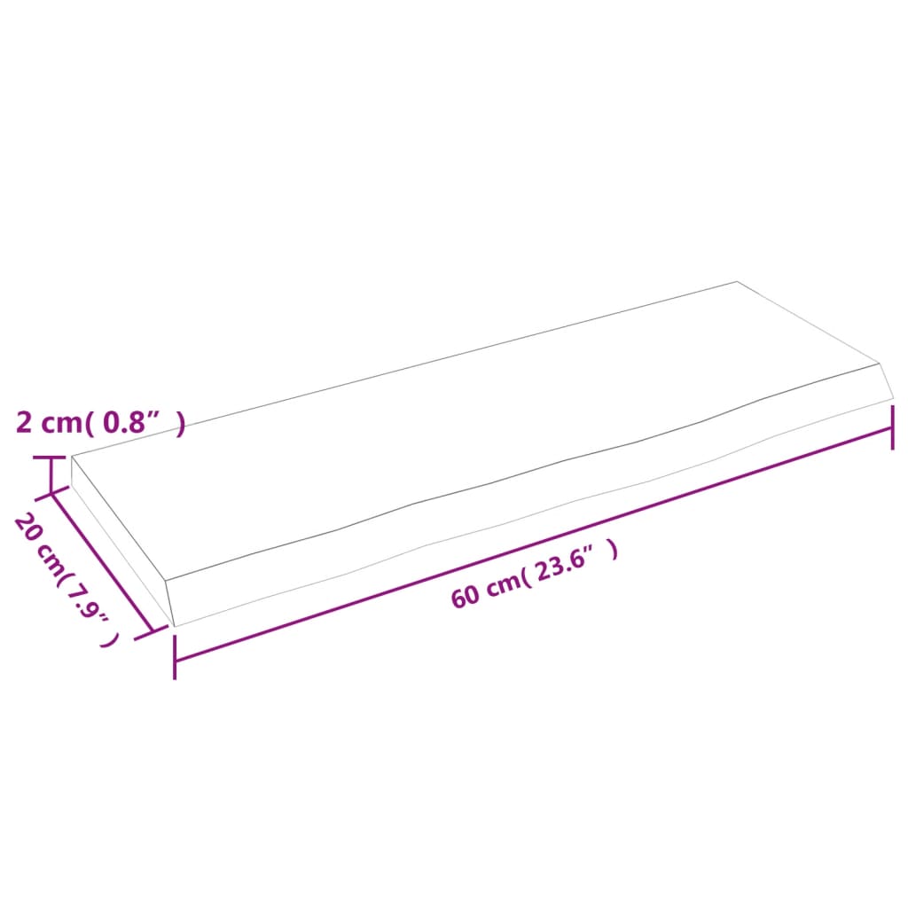 Hyllplan 60x20x2 cm obehandlad massiv ek