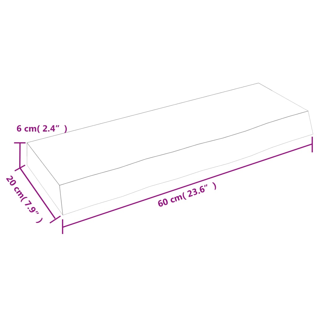 Hyllplan 60x20x6 cm obehandlad massiv ek