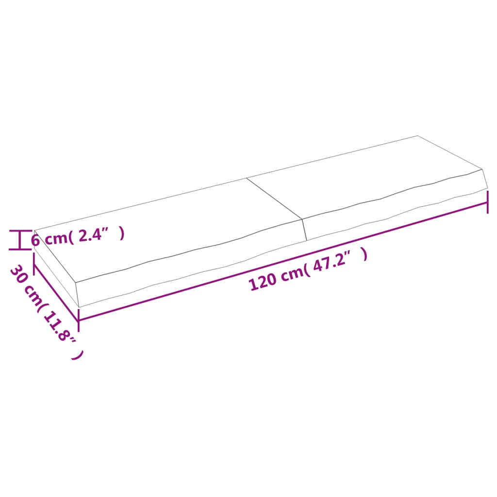 Hylly 120x30x(2-6) cm käsittelemätöntä massiivitammea