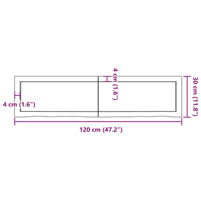 Hylly 120x30x(2-6) cm käsittelemätöntä massiivitammea