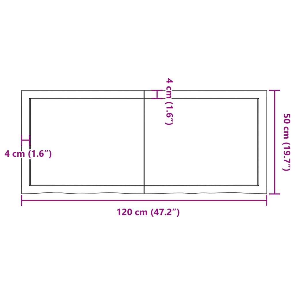 Hyllplan 120x50x(2-4) cm obehandlad massiv ek