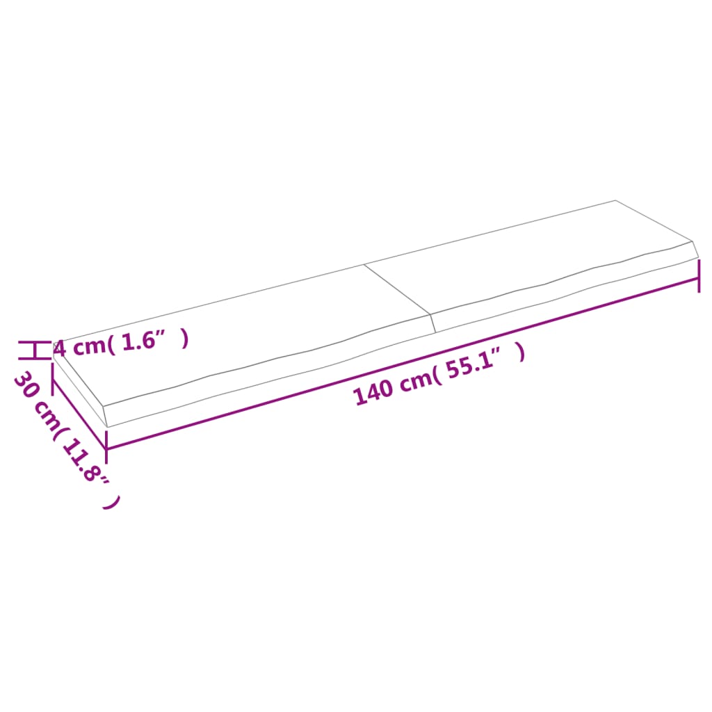 Hyllplan 140x30x(2-4) cm obehandlad massiv ek