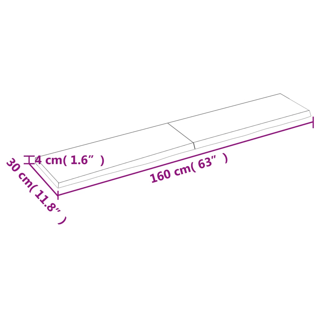 Hyllplan 160x30x(2-4) cm obehandlad massiv ek