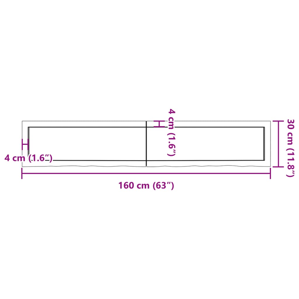 Hyllplan 160x30x(2-4) cm obehandlad massiv ek