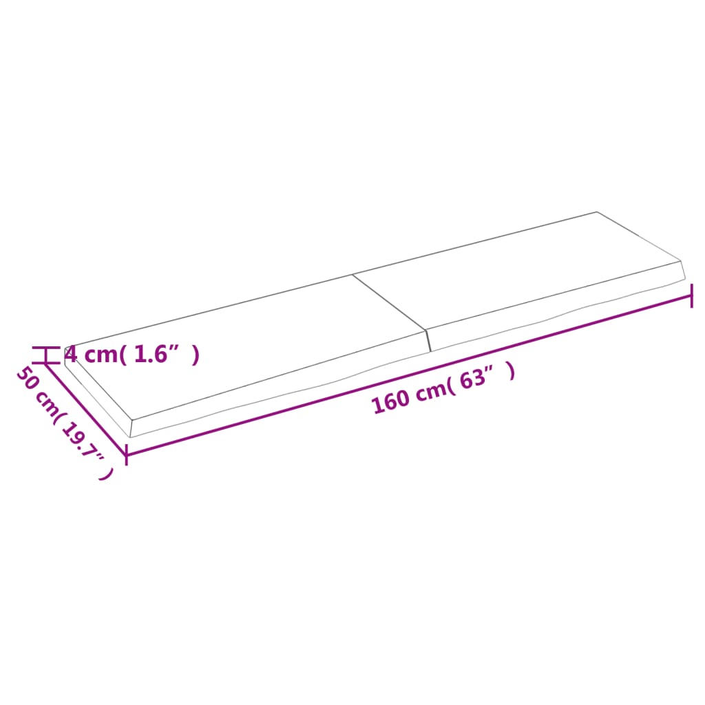 Hyllplan 160x50x(2-4) cm obehandlad massiv ek